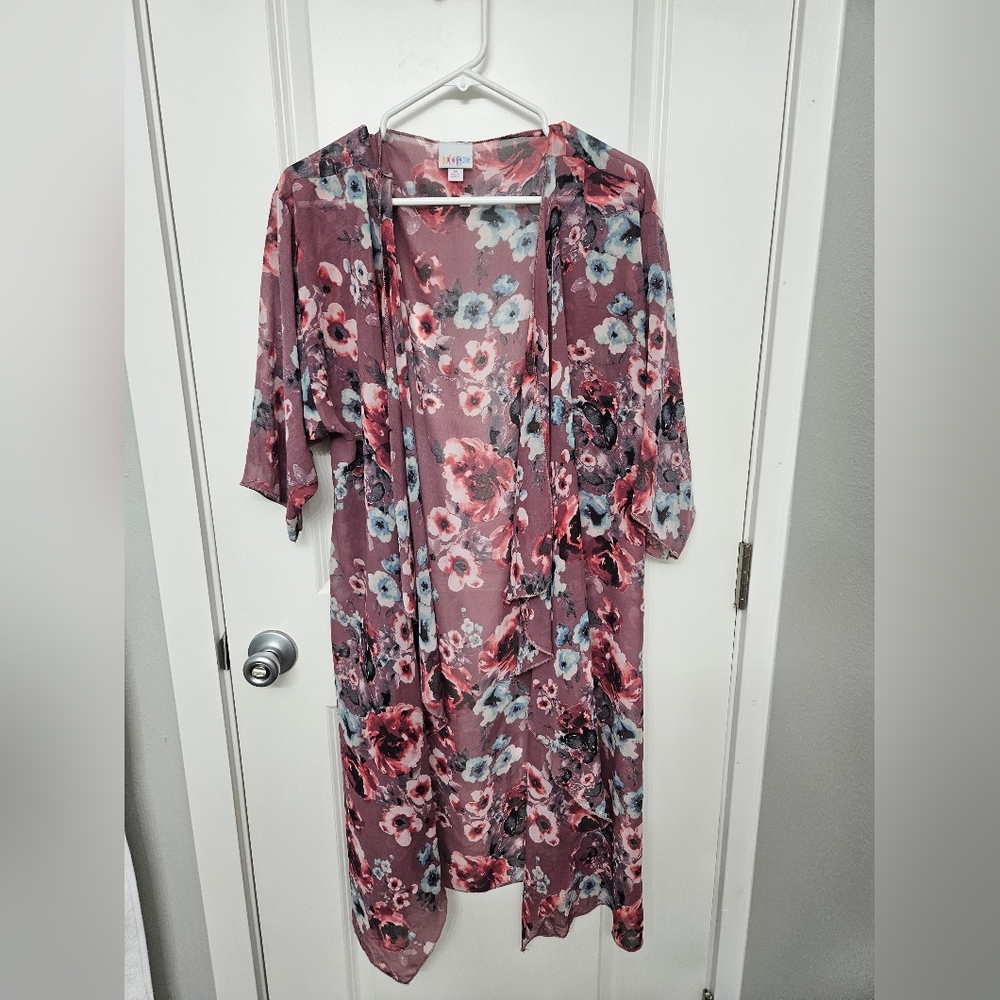 LuLaRoe Mauve Floral Sheer Kimono Robe